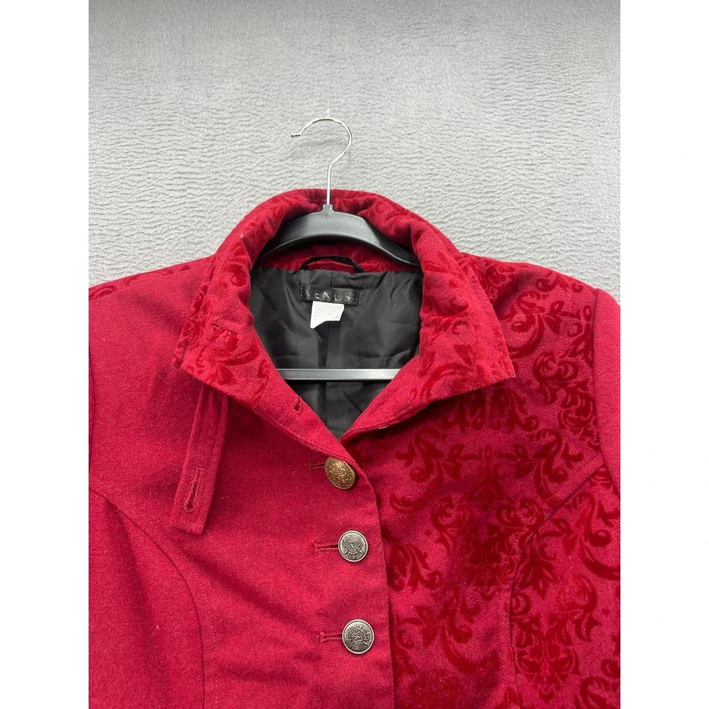 Venus Jacket Womens 6 Red Damask Velvet Flocked Asymmetrical Victorian Steampunk